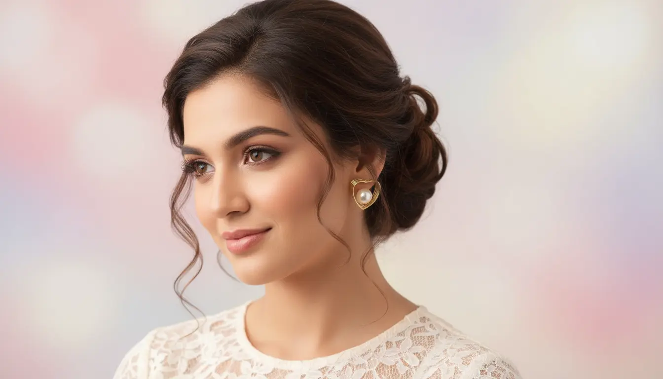 Gold Plated Spiral Wire Heart & Pearl Stud Earrings – Romantic Minimalist Jewelry